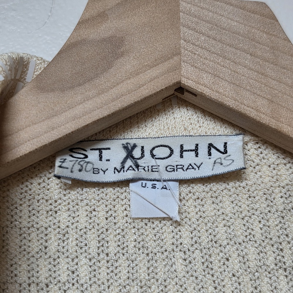 St John Marie Gray Size 2 Skirt Suit Ivory Sequin Knit Rhinestone Button 2PC - Picture 5 of 15